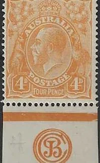 KGV, Australia 1918, 4d Single Watermark, BW 110(2)2a & O