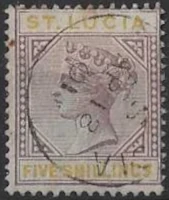 Queen Victoria, St Lucia 1891 - 98, 5/- C fo A WMK, SG 51