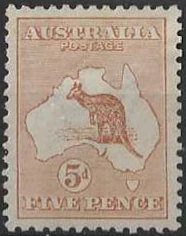 Kangaroos, Australia 1913, 5d 1st Watermark, SG 8, ASC 7
