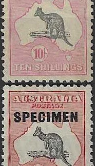 Kangaroos, Australia 1932 - 34, 10/- SM WMK, SG 112 & 114s