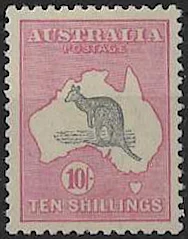 Kangaroos, Australia 1917, 10/- 3rd Watermark, SG 43