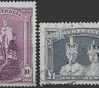 Royal Robes, Australia 1938, 10/- & £1, SG 177 & 178