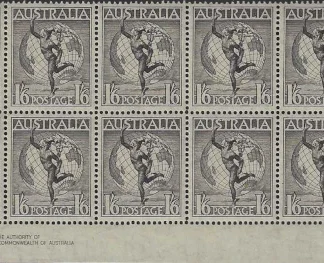 Hermes, Australia 1949, 1/- 6 Watermark Block, BW 161d