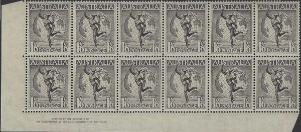 Hermes, Australia 1949, 1/- 6 Watermark Block, BW 161d