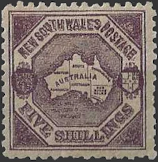 Map Of Australia, NSW 1889, 5/- Side ways Watermark, SG 261