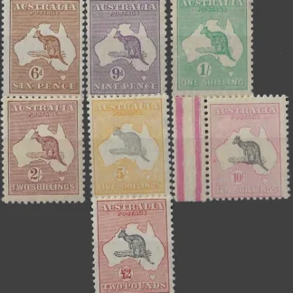 Kangaroos, Australia 1929 - 30, 6d - £2, SM WMK, SG 107-14