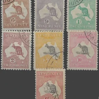 Kangaroos, Australia 1929 - 30, 6d - £2, SM WMK, SG 107-14