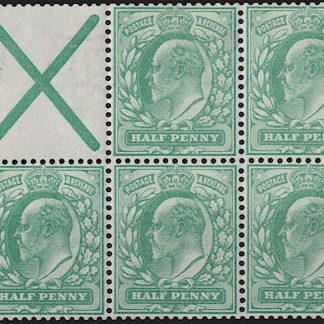 Great Britain 1904 ½d King Edward VII Watermark Inverted Yellow- Green  SG 218bw Cat £975 De La Rue Print Block Pane MUH