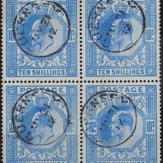 Great Britain 1912 10/- King Edward VII Blue SG 319 Cat £2400 Somerset House Print Block of 4 Fine Used Very Rare in such Fine Multiple